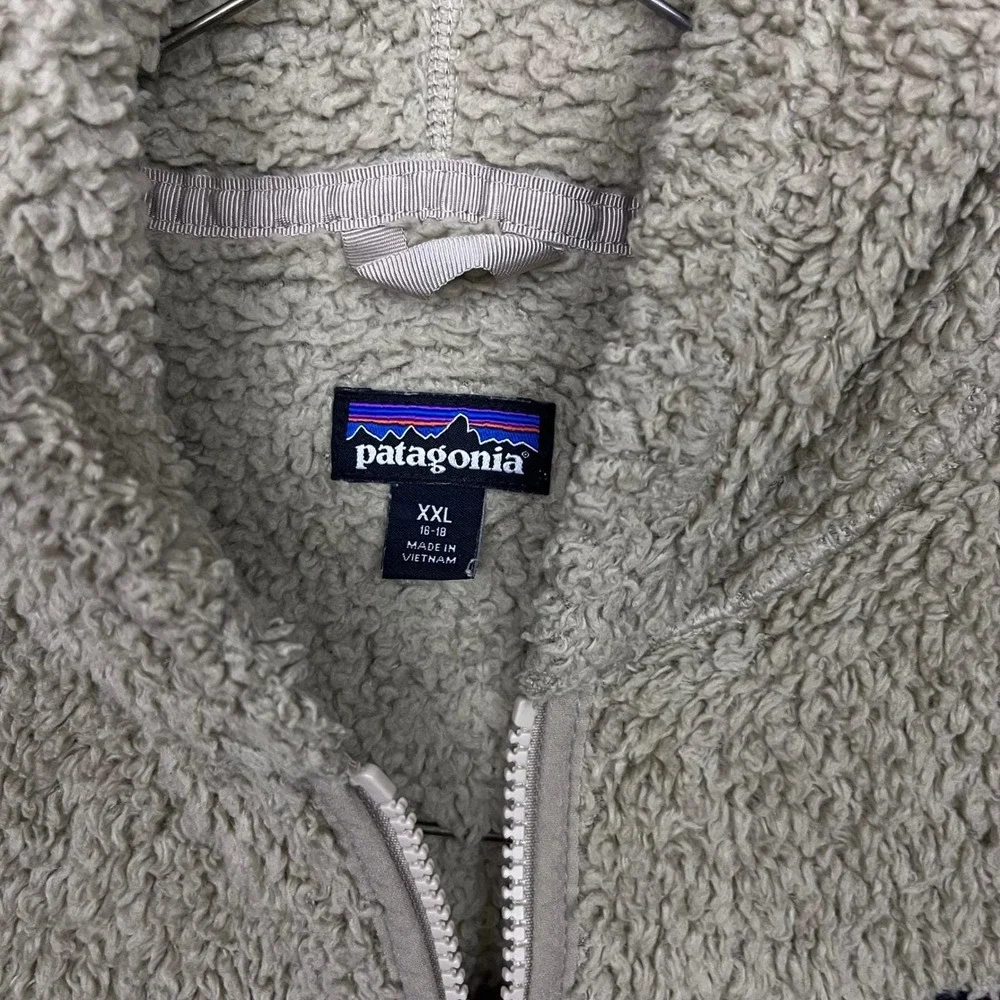 Patagonia‎ Kids Deep Pile Los Gatos Fleece Full Zip Hoodie Jacket Size XXL Tan